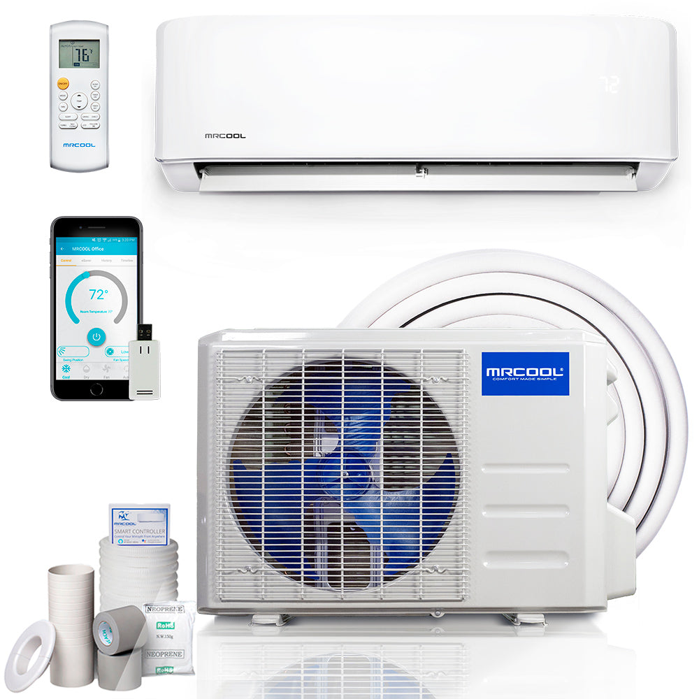 Advantage 12K BTU Heat Pump Condenser & Wall Mount Air Handler 115 Volt 19 SEER with Enhanced WiFi and 16ft Line Set Install Kit